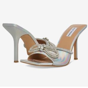 Steve Madden Iridescent Pearlized Heeled Mules with Crystal Bow